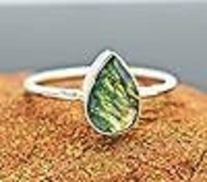 Anillo de Ágata Musgo Pera Hecho a Mano, Plata de Ley 925, Joyería Boho, Elegante Regalo para Mujer, Anillo de Piedra Preciosa Única - Product Image 3
