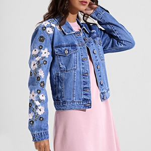 2025 Nueva chaqueta vaquera de invierno informal elegante para mujer con transpirable de secado rápido 100% algodón botón personalizado Color a prueba de decoloración - Product Image 1