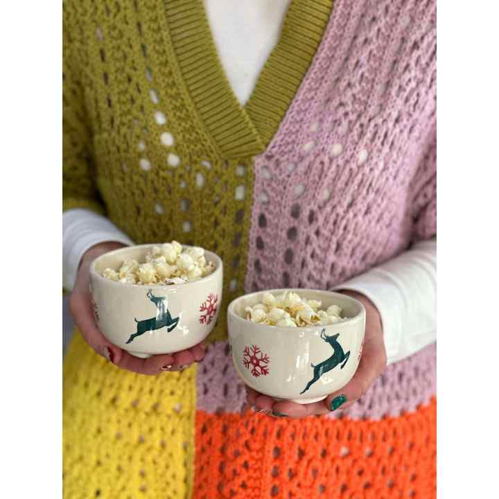 2 GREEN DEER SNOWFLAKE COOKIE BOWLS
