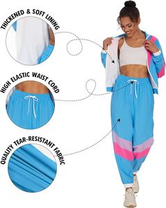 Surdimensionné lâche tenues survêtements femmes couleur bloc 2 pièces 80s 90s tenues à manches longues coupe-vent veste survêtement ensemble - Product Image 4