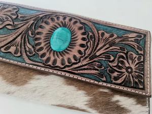 Portefeuille sculpté à la main pochette coque de téléphone portefeuille élégant en fourrure de vachette multi-usages portefeuilles en cuir occidental - Product Image 3