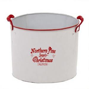 Maceta de porche Starpine con estilo en acabado galvanizado para mejorar el atractivo navideño con vegetación y luces - Product Image 3