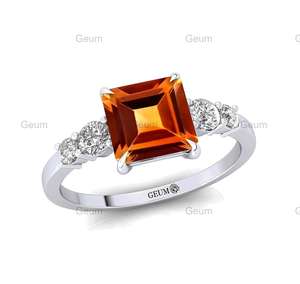 Anillo de piedras preciosas citrino corte princesa natural en oro sólido de 14K con pavimentado genuino IGI certificado diseñador de Diamantes Joyería Fina a granel - Product Image 5