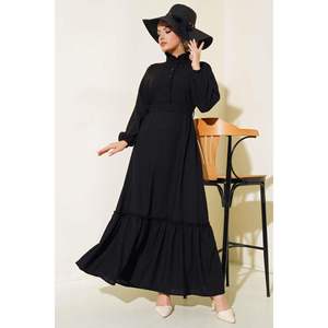 Robe en lin demi boutonnée Noir - Product Image 1