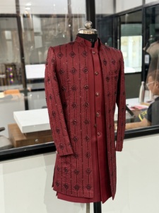 Luxury Maroon Embroidered Sherwani Suit for Men Wedding Kurta Koti Set Indo Western Blazer For Bulk Order Groom Party Wear Kurta - Product Image 4