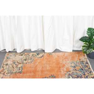Tapis turc orange et bleu vintage de 180x370 pieds, tapis en laine à tissage plat avec support en latex pour décorations de salon, largeur 4m - Product Image 3