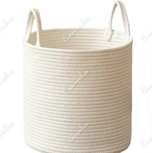 <b>Large</b> Sustainable Cotton Rope Hand Woven Modern Multi-Purpose Storage <b>Basket</b> with Handle for Baby Laundry Clothing Wardrobe - Product Image 6