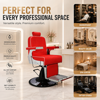 Fauteuil de Barbier Hydraulique Professionnel en Cuir PVC Rouge Inclinable avec Repose-Pieds pour Salon de Coiffure et Utilisation en Coiffure