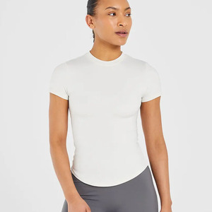 Camiseta esculpida Marsmallow de calidad superior para mujer, camiseta de manga corta, suave, ligera, transpirable, de diseñador, relajada, para gimnasio, Fitness - Product Image 1