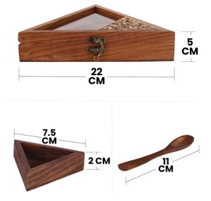 Boîte à épices en bois de sheesham Triangle Gul sculptée à la main/boîte à fruits secs conteneurs à épices avec cuillère boîte de masala de cuisine en bois - Product Image 5