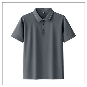 Haut de gamme 100% coton à manches courtes pour polo pour hommes Smart Casual Business col sans couture avant 205g coton laminé - Product Image 1