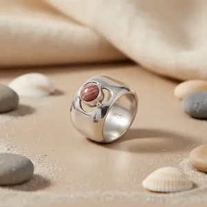 Anillo de Cóctel Geométrico de Plata 925 con Bisel de Rodocrosita Natural, Estilo Bohemia, Unisex, para Uso Diario, Rajasthan - Product Image 1