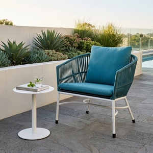 Fauteuil de jardin extérieur bleu sarcelle avec structure en métal blanc, chaise longue en corde tressée verte bleu sarcelle, chaise de patio moderne pour jardin - Product Image 3