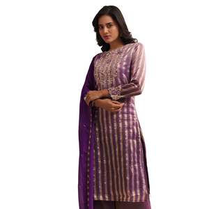 Conjunto Palazzo bordado Zardosi de tejido púrpura, venta al por mayor, Ropa Étnica para mujer, proveedor de fábrica de ropa OEM, traje de boda personalizado - Product Image 4