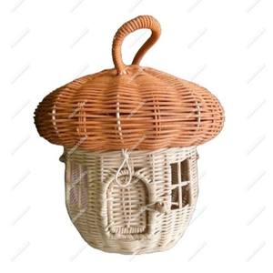 Pink Mushroom House Shaped Rattan <b>Basket</b> Cute Doll House <b>Storage</b> Ornament <b>Basket</b> Kids Toys Rattan for Nursery Baby <b>Basket</b> - Product Image 6