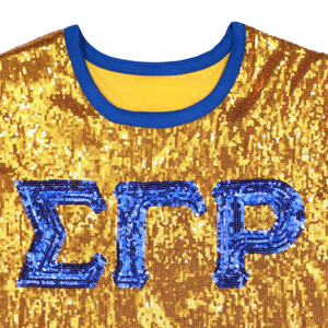 100 Cotton Sigma Gamma Rho Sorority Gold Sequin Tee <b>Blue</b> Embroidered Greek Letters Greek Life Apparel Women Casual SGRho <b>T</b>-<b>Shirt</b> - Product Image 6