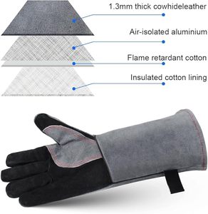 ถุงมือหนังบาร์บีคิวทนความร้อนและไฟถุงมือสำหรับงานเชื่อมสำหรับงานเจียรอบทำสวน - Product Image 4