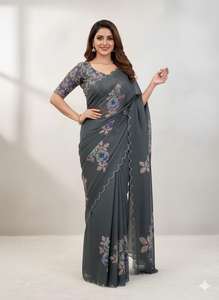 Sari de Organza Gris Metálico de Diseño para Mujer - Product Image 3