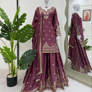 Conjunto de lujo indio pakistaní Palazzo Net Dupatta para mujer elegante Kurta Sharara Garara para fiesta al por mayor - Product Image 1