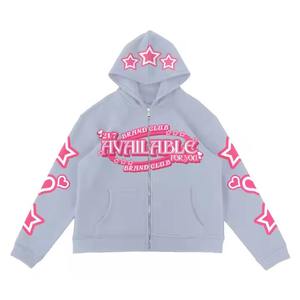 2025 personnalisé qualité luxe coton imprimé fermeture éclair grande taille femmes sweats à capuche haute qualité Baggy Streetwear pour l'hiver vente chaude - Product Image 2