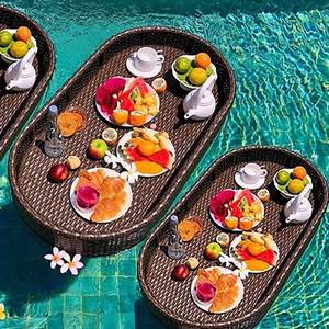 Bandeja Flotante de Ratán Sintético para Piscina, Cesta de Servicio para Desayuno y Fiestas, Fabricada en Vietnam - Product Image 1
