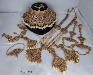 TRADITIONAL & FANCY ANTIQUE DESIGNER BRIDAL JEWELLERY GOLD PLATED <b>and</b> CZ ZIRCON BRIDAL WEDDING <b>NECKLACE</b> <b>SET</b> <b>and</b> FORWOMEN & GIRL - Product Image 1