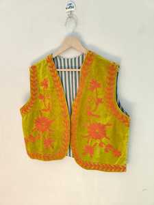 Handmade Velvet Bomber <b>Jacket</b> with Embroidered Suzani Pattern Reversible Breathable Eco-Friendly Winter <b>Short</b> <b>Sleeve</b> - Product Image 5