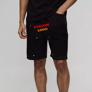 Pantalones Cortos Deportivos de Lona de Algodón Transpirables de Secado Rápido para Hombre, Color Sólido, Cintura Elástica, Logotipo Impreso DTF, Textura Suave para Gimnasio - Product Image 1