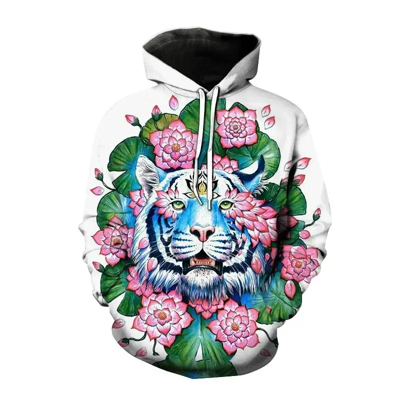 2023 yeni moda sonbahar erkekler hayvan 3D kaplan baskılı hoodie kazak hoodies spor hoodie uzun kollu gevşek kapüşonlu süveter