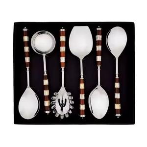 Manche en bois et vadrouille cuillère de service fourchette ensemble Design moderne vaisselle de mariage ensemble de couverts pour la maison et la cuisine - Product Image 1