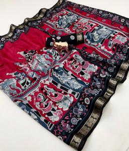 El mejor precio al por mayor para el nuevo diseño Kalamkari Silk Saree con blusa Premium Silk Saree con Kalamkari Digital Prints - Product Image 4