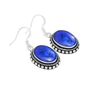 Boucles d'oreilles en pierres précieuses Lapis Lazuli 925 boucles d'oreilles en argent Sterling massif de forme ovale pour femmes et filles boucles d'oreilles pendantes bijoux en argent - Product Image 1