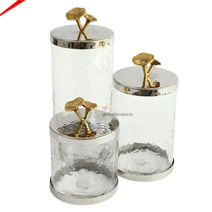 Premium Quality Airtight Designer Flower Metal Lid Glass Canisters Storage <b>Jar</b> for <b>Tea</b> <b>Coffee</b> - Product Image 1