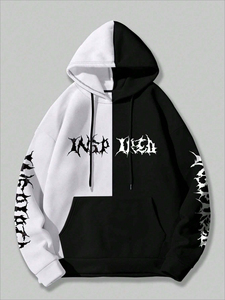 ผู้ชายที่กําหนดเองพิมพ์เสื้อกันหนาวหมวก/สไตล์ซิปในระบายอากาศผู้ชายซ้ายและขวาตัดกันสี Patchwork เสื้อ - Product Image 2