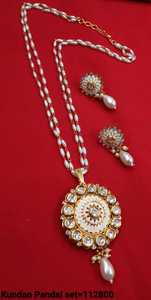 Indian Traditional & Fashionable Gold Plated Flower Stylish <b>Drop</b> & Kundan Copper Pendant <b>Necklace</b> Set for Women with Chain - Product Image 6