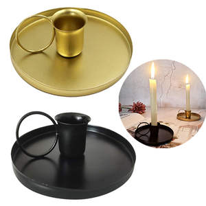 Bougeoir en métal et fer Vintage Chamber Stick Finger Ring Chandeliers Forme ronde avec poignée Finition dorée Décoration intérieure - Product Image 5