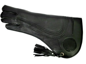 Gants de fauconnerie en cuir de vachette véritable noir à manchette longue avec piège à animaux en cuir fabriqué au Pakistan pour les produits de chasse - Product Image 6