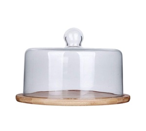 Plato para servir de madera maciza de alta calidad con cúpula de cristal para aperitivos gourmet, tartas y dulces - Product Image 1