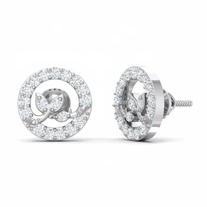 Pendientes de diamantes naturales chapados en rodio de oro macizo de 14 quilates para mujer clásica con 36 diamantes redondos de corte brillante 0.20CTW - Product Image 1
