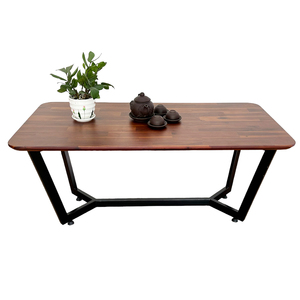 Mesa de Salón Rectangular Moderna de Madera de Acacia con Patas de Hierro 100x50x45cm-TT68222 - Product Image 2