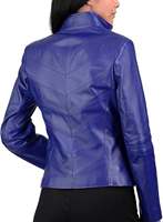 Veste de moto en cuir véritable pour femme en cuir de mouton avec col montant tissu en toile enduite