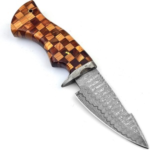 Couteau de combat à lame en acier damas fait main manche en bois lame fixe pour la survie en plein air de chasse OEM comprend une gaine en cuir gratuite - Product Image 5