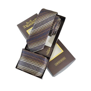 Ensemble cravate et mouchoir en microfibre satinée jacquard rayée violet beige marron imprimée, dans un coffret cadeau - Product Image 5
