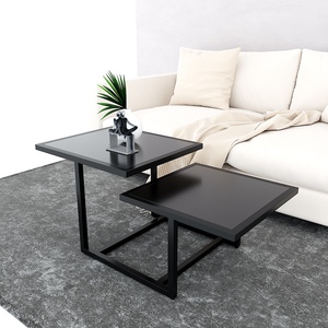 Modern Two-Tiered Nesting Sofa <b>Table</b> 104x50x45cm Convertible Wooden Top Iron Frame Durable Living Room Furniture for Entry Use - Product Image 2