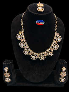 ชุดสร้อยคอหินทองแดง Kundan สไตล์ชาติพันธุ์เครื่องประดับแฟชั่นโลหะผสมสำหรับงานแต่งงานงานหมั้นของขวัญครบรอบ - Product Image 3