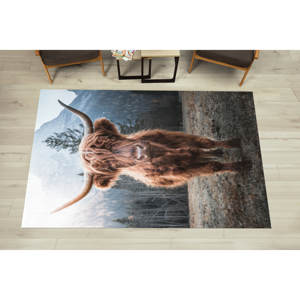 Tapis à motif de vache des Highlands, Tapis marron, Tapis de style campagnard, Tapis à motif animalier, Tapis imprimé, Tapis doux non tissé - Product Image 2