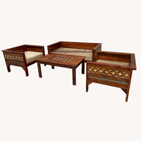 Ensemble de meubles de salon de luxe antiques de style royal canapé 4 places 1 + 1 + 2 ensemble de canapé en bois et laiton avec table basse pour hôtel