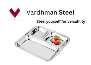 Vente d'usine, prix bas, vente en gros, assiette compartimentée en acier inoxydable avec 3 sections, assiette à dîner - 3 en 1, carrée - Product Image 2