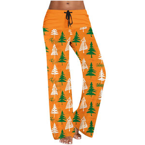 กางเกงขากระบอกเอวสูงสำหรับสตรีกางเกงโอเวอร์ไซส์พิมพ์ลายเอวสูงระบายอากาศได้ดีไม่ยับ - Product Image 3