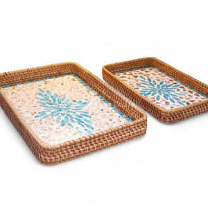 Bandeja de Servicio Clásica Hecha a Mano de Ratán y Madreperla para Servir Comida en el Hogar y Decorar la Mesa - Product Image 2